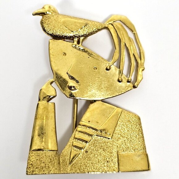 Vintage Fortin Dallaire Textured Matte Shiny Gold Tone Modernist Brooch Pin